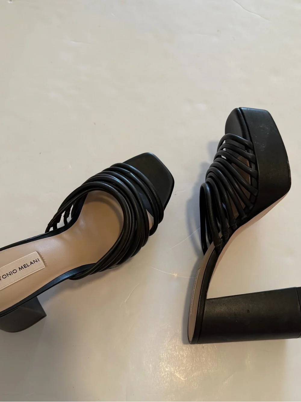 ANTONIO MELANI Black Multi-Strap Block Heel Platform Sandals
